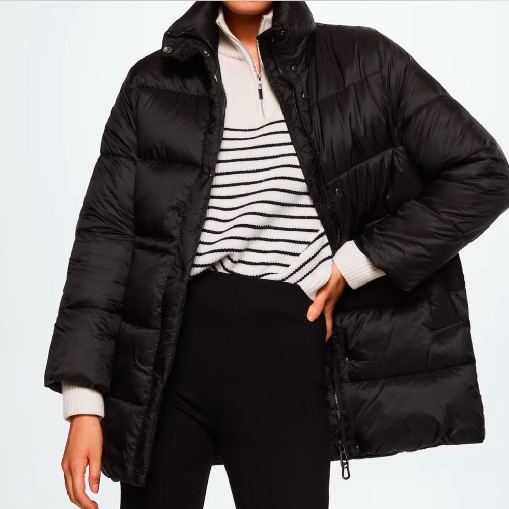 Mango Black medium length puffer jacket #winterjacket